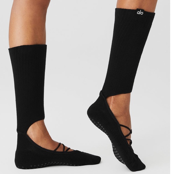 NWT Alo Strappy Siren Grip Socks Black Ballet Barre Pilates Brand New ONE PAIR - Picture 4 of 16